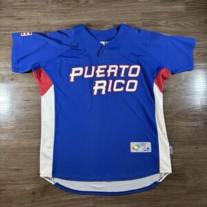 Majestic Puerto Rico 2009 World Baseball Classic Jersey Sewn USA Large Blue